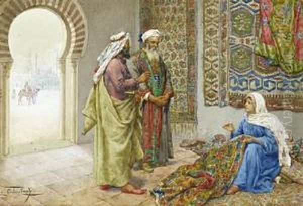 A Moorish Carpet Merchant Oil Painting by Giulio Rosati