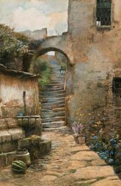 Malerische Gasse Mit Steintreppe Oil Painting by Ludwig Rosch