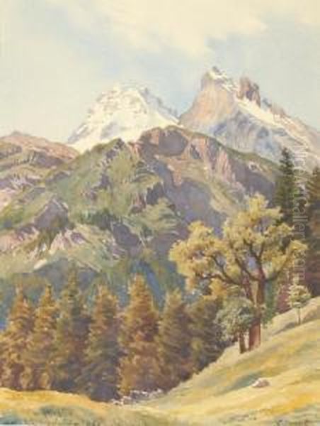 Sommertag In Den Schweizer Bergen Oil Painting by Carl Roschet