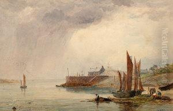 Fishermen With Beachedvessels Oil Painting by S.G. William Roscoe