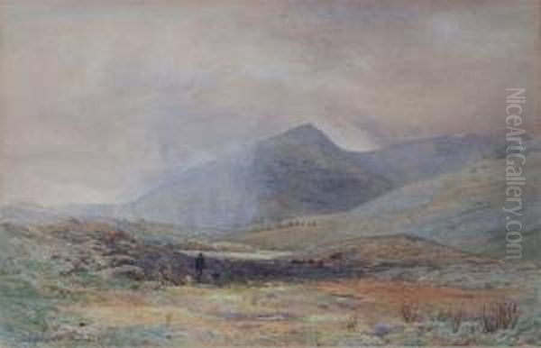 Moorland And Lake Scene With Man Oil Painting by S.G. William Roscoe