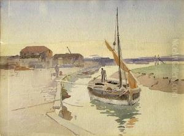 Barge On The River Rother At Rye, No. 52 Oil Painting by David Thomas Rose