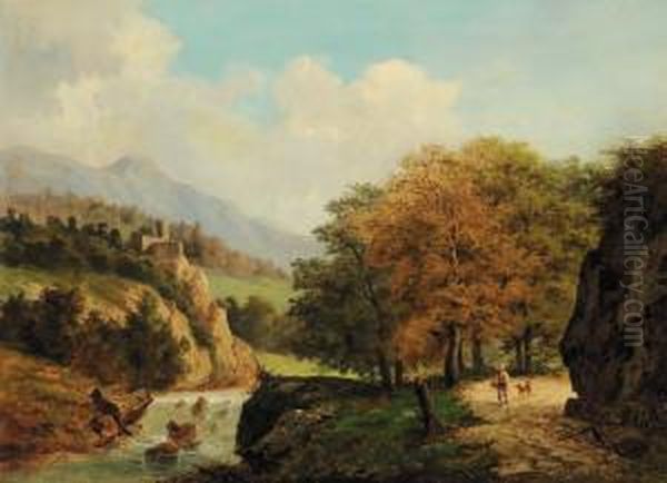 Paesaggio Con Fiume E Viandante Oil Painting by Giovanni Luigi Rose