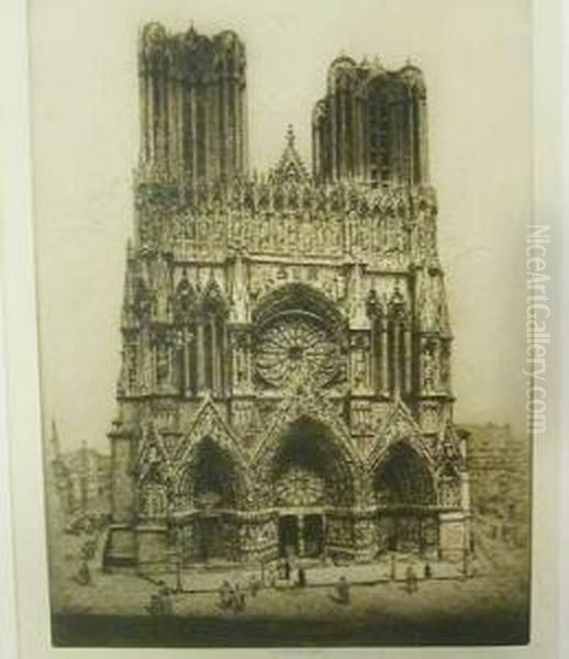 View Of The West End Of Rheims Cathedral] Oil Painting by H. Randolph Rose