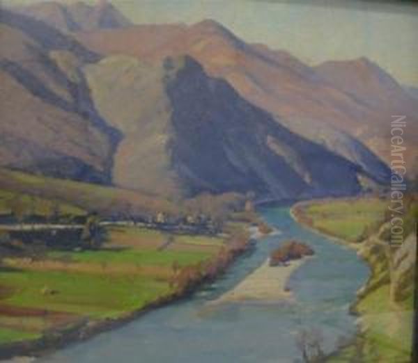 Valley And A River Scene Oil Painting by Herbert Rose