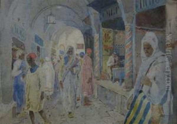 Middle Eastern Bazaar Oil Painting by Herbert Rose