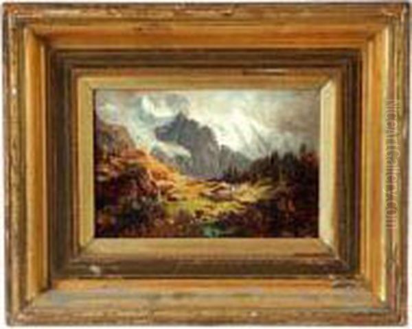 Mountain Landscape With Small House At Center Oil Painting by Karl Julius Rose