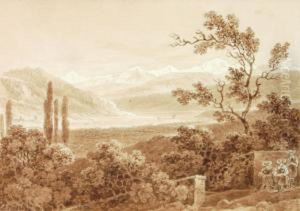 Gebirgslandschaft Oil Painting by Johann Gottlob Sam. Rosel