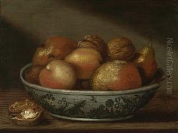 Pair Of Works. Fruits In A Bowl/still Life With Jug, Glass And Basket With Fruits. 1671. Oil Painting by Franz Rosel Von Rosenhof