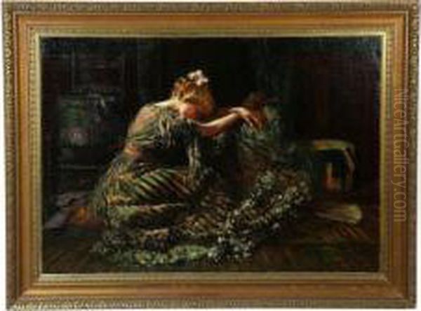 Interior Scene With Woman By Harry Herman Roseland Oil Painting by Harry Herman Roseland