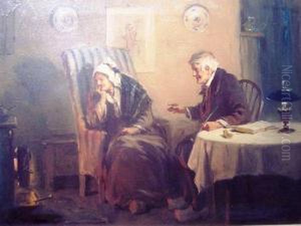 Elderly Couple Playing Draughts 
 Elderly Couple At A Table By A Fire Oil Painting by Alexander Rosell