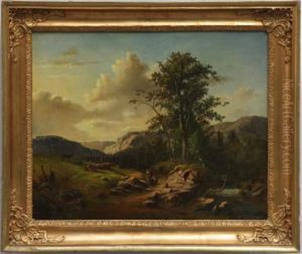 Oljemalning Pa Duk Oil Painting by Frans Johan Roselli