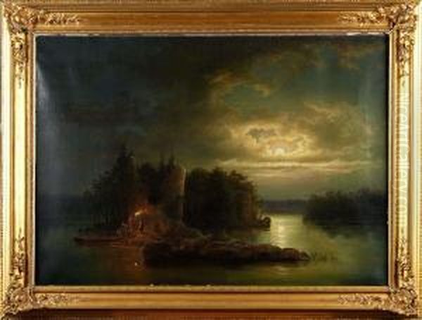 Landskap Oil Painting by Frans Johan Roselli