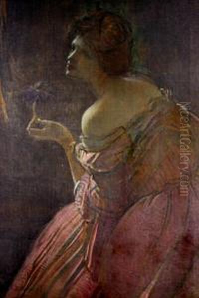 Portrait Of Lady In Pink Dress Oil Painting by Ernest T. Rosen