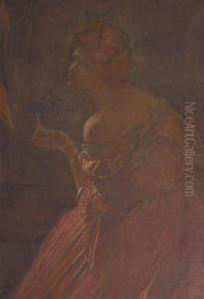 Woman With Powder Brush Oil Painting by Ernest T. Rosen