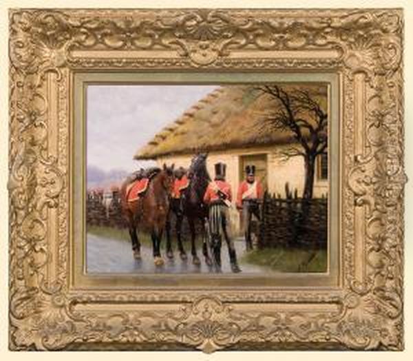 Huzarzy Przed Chata Oil Painting by Jan Rosen