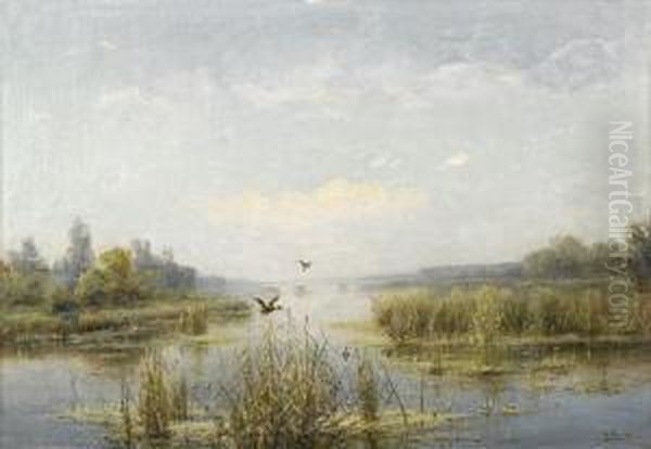 Landscape With A Lake Oil Painting by Karl Rosen