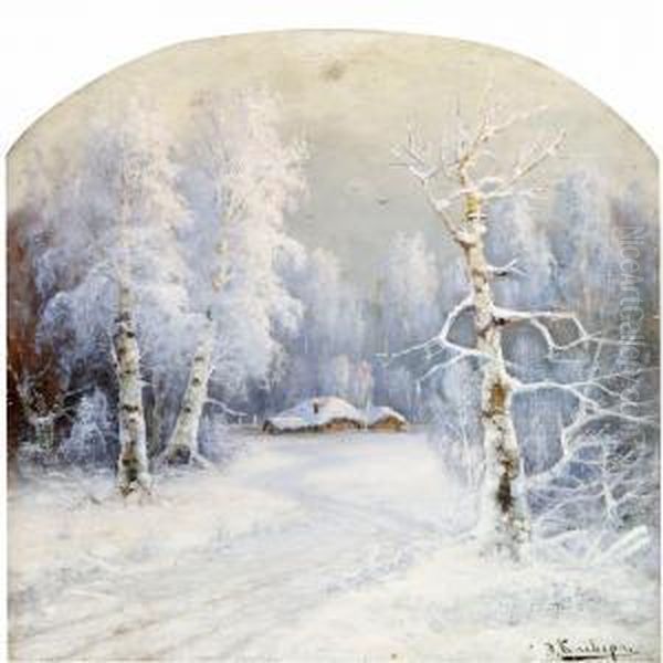 A Pair Of Russian Summer And Winter Landscapes Oil Painting by Karl Rosen