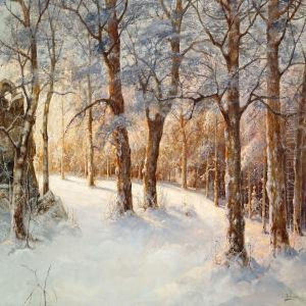 Sunny Day In The Woods, Winter Oil Painting by Karl Rosen