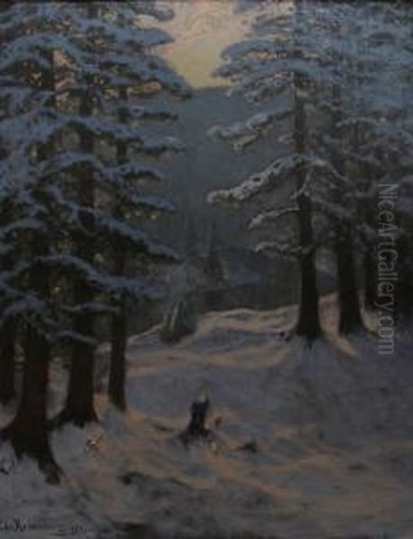 Vinterlandskap Med Snotyngda Tallar Oil Painting by Edvard Rosenberg