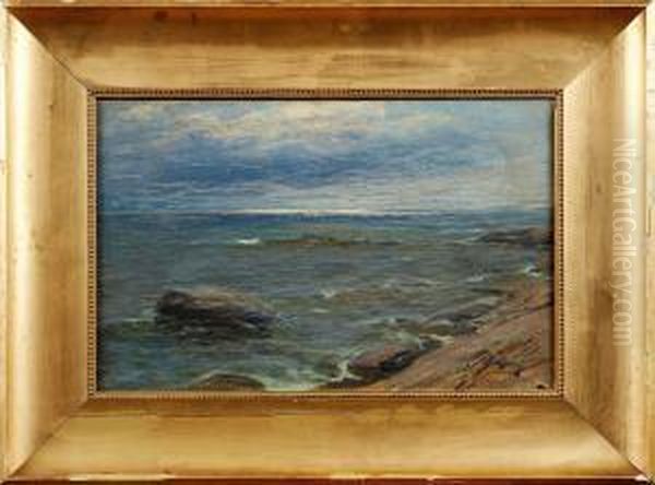 Kust Landskapmed Branningar Oil Painting by Edvard Rosenberg