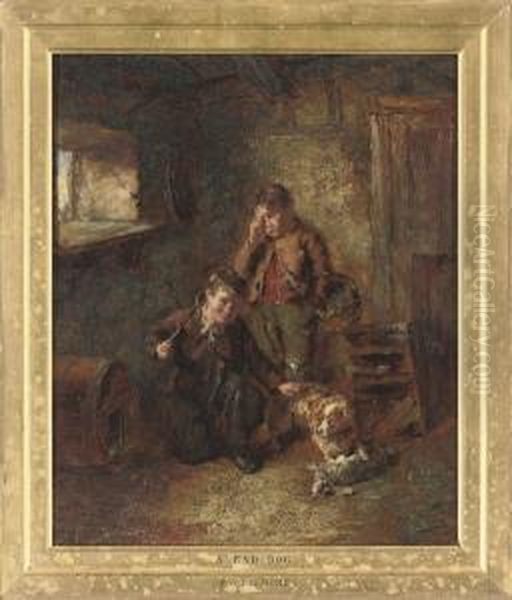 A Bad Dog; And Temptation Oil Painting by George Frederick Rosenberg