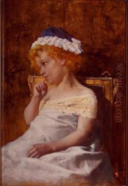 Young Girl With Bonnet Oil Painting by Ferenc Rosenmayer