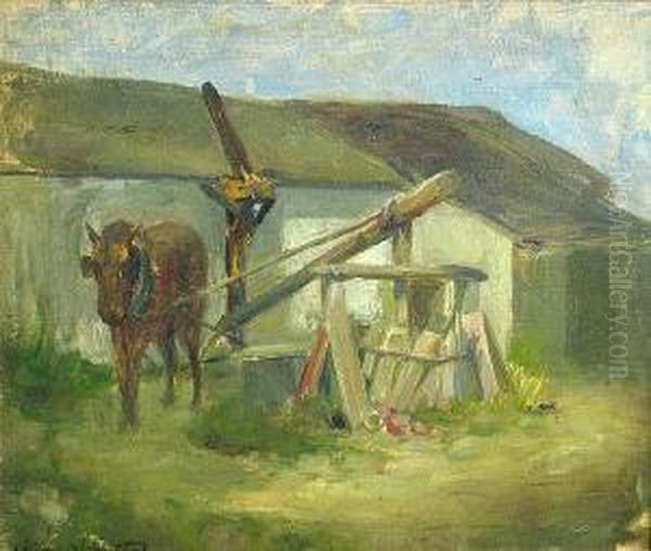 A Horse Near A Well Oil Painting by Albert Rosenthal