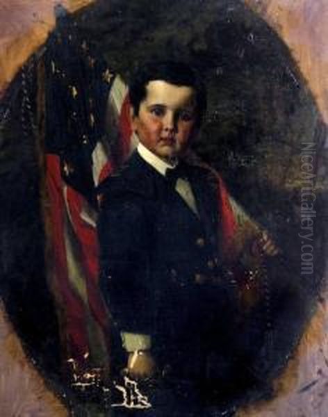 Portrait Of A Young Boy With Americanflag Oil Painting by Toby Edward Rosenthal