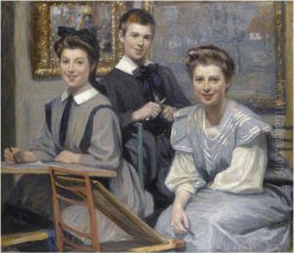 Portrait Of The Artist's Children Oil Painting by Janis Rosenthals