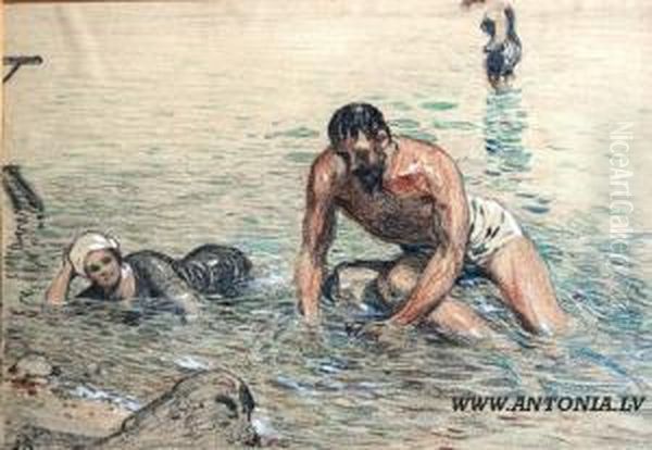 Swimmer Oil Painting by Janis Rosenthals