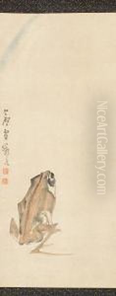 A Frogcrouching In The Foreground And Looking Up At The Sky Oil Painting by Nagasawa Rosetsu