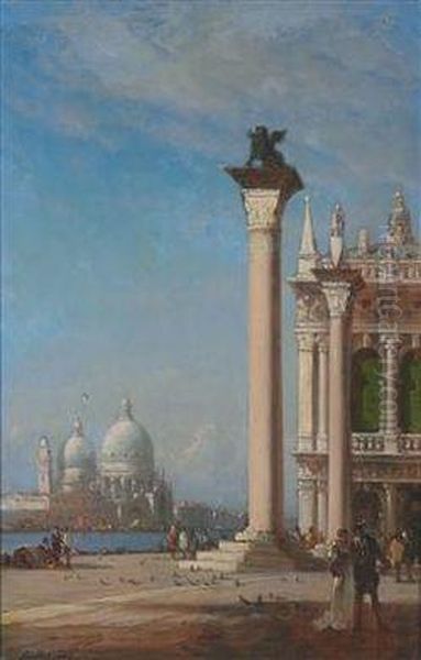 View Of The Basilica Of St. Mary Of Health From The Column Of Marcus Aurelias Oil Painting by Amedee Rosier