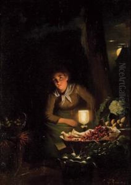 Market By Candlelight Oil Painting by Johannes Rosierse