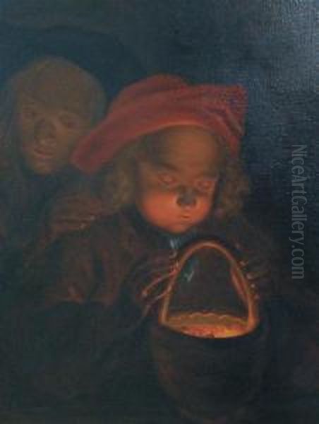 Boy Holding A Brazier Oil Painting by Johannes Rosierse