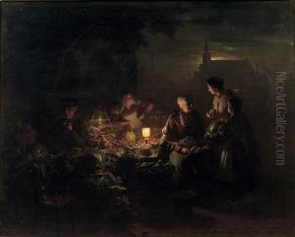 The Night Market Oil Painting by Johannes Rosierse