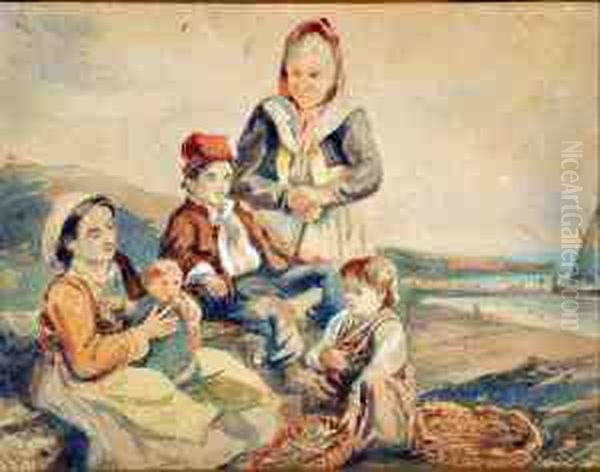 Famiglia Del Pescatore Oil Painting by Edoardo Roskilly