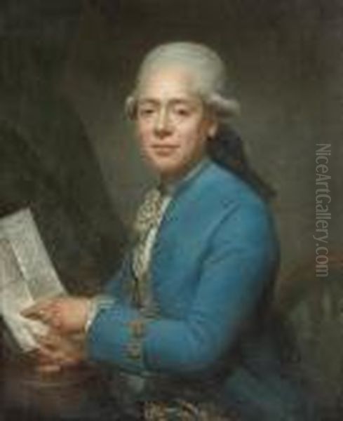 A Portrait Of A Swedish Nobleman Oil Painting by Marie Suz. Giroust Roslin