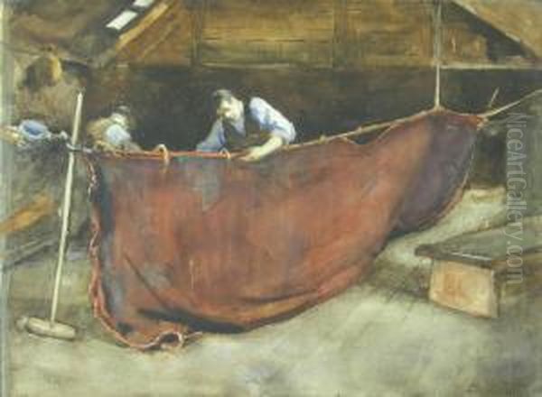 Mending The Nets Oil Painting by Christina Paterson Ross