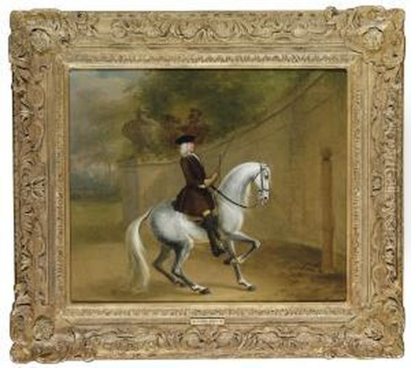 A Gentleman On A Grey At A Riding School Executing Oil Painting by James Ross