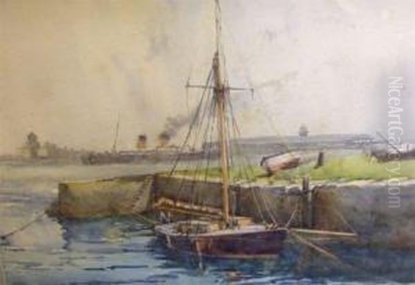 Steam And Sail Ships In Harbour Oil Painting by Joseph Halford Ross