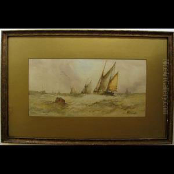 Fishing Boats In Heavy Seas; Fish Wharf At Gloucesterharour Oil Painting by Joseph Halford Ross