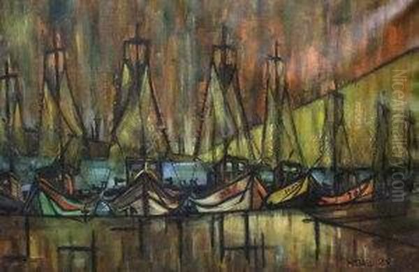 Boats In A Harbour Oil Painting by Michael Ross