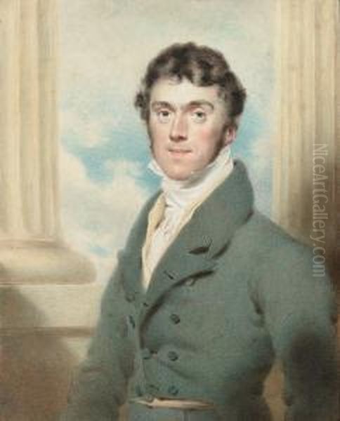 Henry Shaw-lefevre, Wearing Pale Green Suit, His Coat With Matching Buttons, Pale Yellow Waistcoat, White Shirt And Cravat, Stone Column And Sky Background Oil Painting by Sir Henry Raeburn