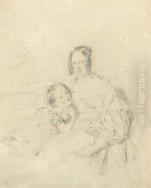 A Double Portrait Of A Woman And Child Oil Painting by William Charles Ross