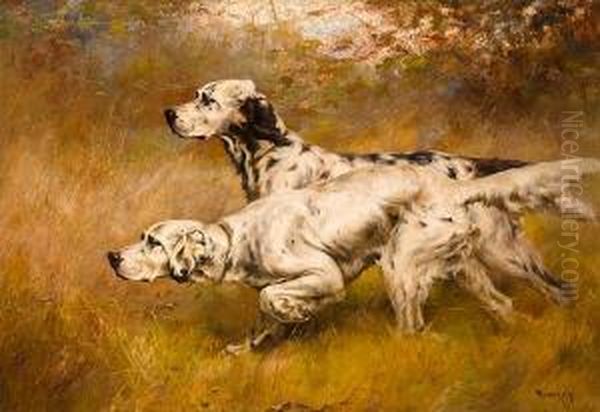 English Setters On Point Oil Painting by Percival Leonard Rosseau