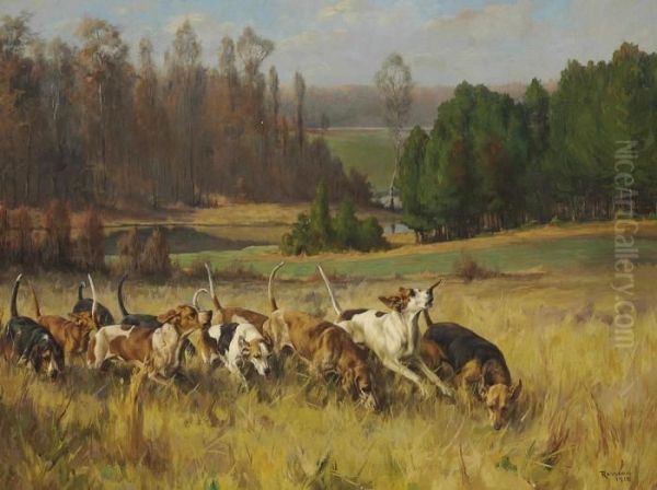 The Pack At Full Cry Oil Painting by Percival Leonard Rosseau