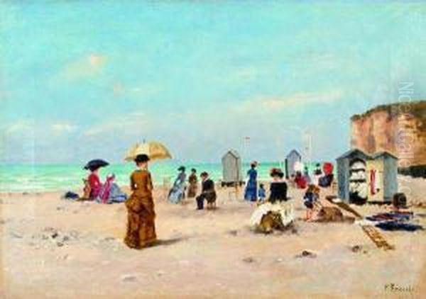 Elegantes A La Plage Pres Des Cabines Oil Painting by Paul Rossert