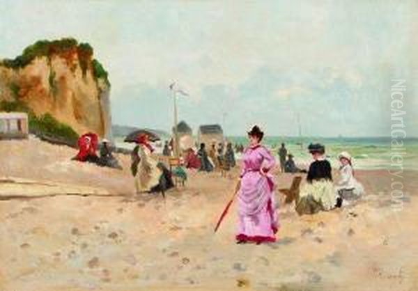 Elegantes A La Plage Oil Painting by Paul Rossert