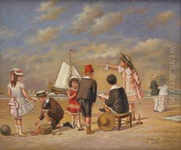 Enfants A La Plage Oil Painting by Paul Rossert